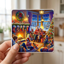 Cozy Christmas Hearth ceramic coasters set of 4, in hand