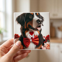 Bernese Mountain Dog ceramic coasters set of 4, in hand