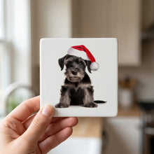 Cesky Terrier Puppy ceramic coasters set of 4, in hand