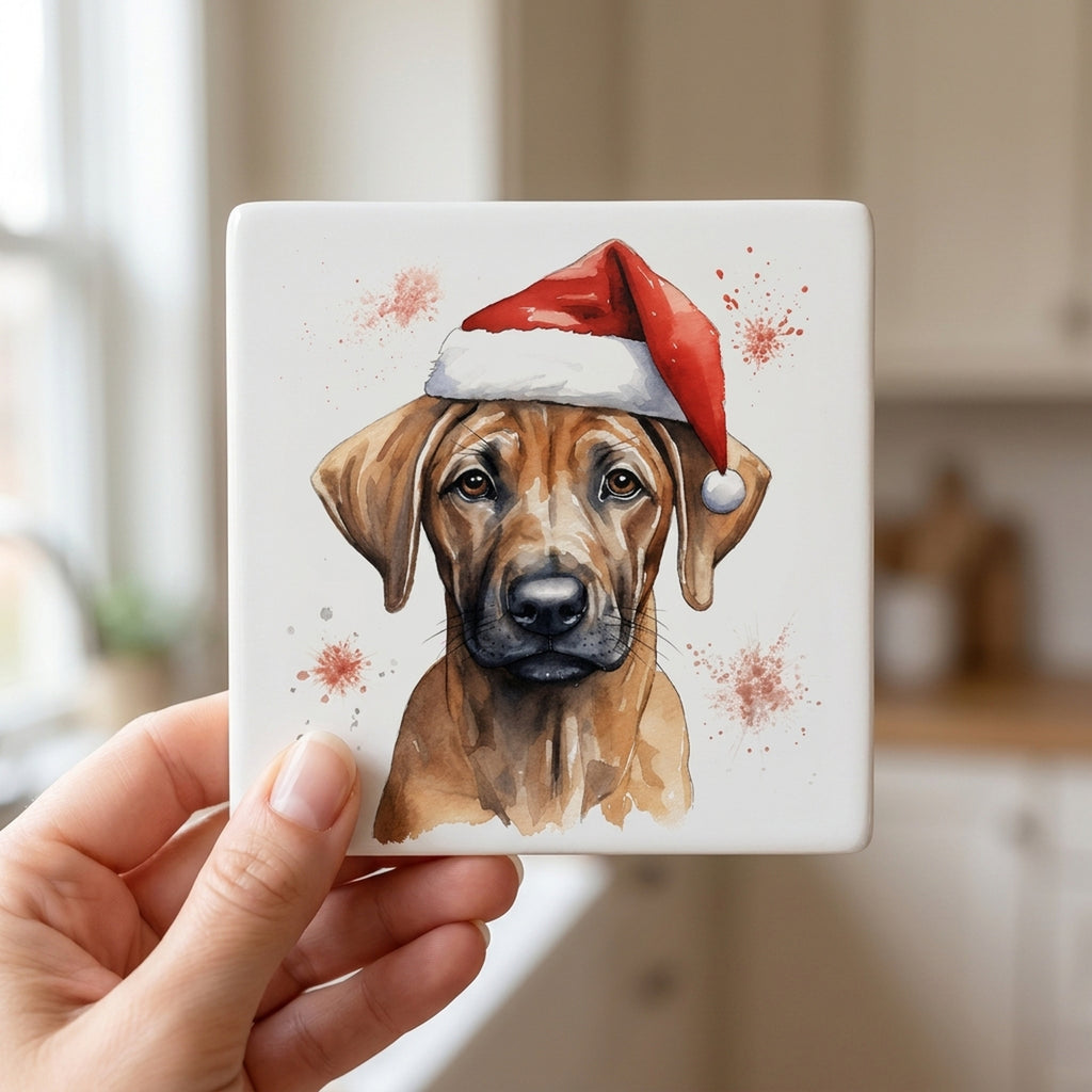 Rhodesian Ridgeback Puppy Drawing ceramic coasters set of 4, in hand