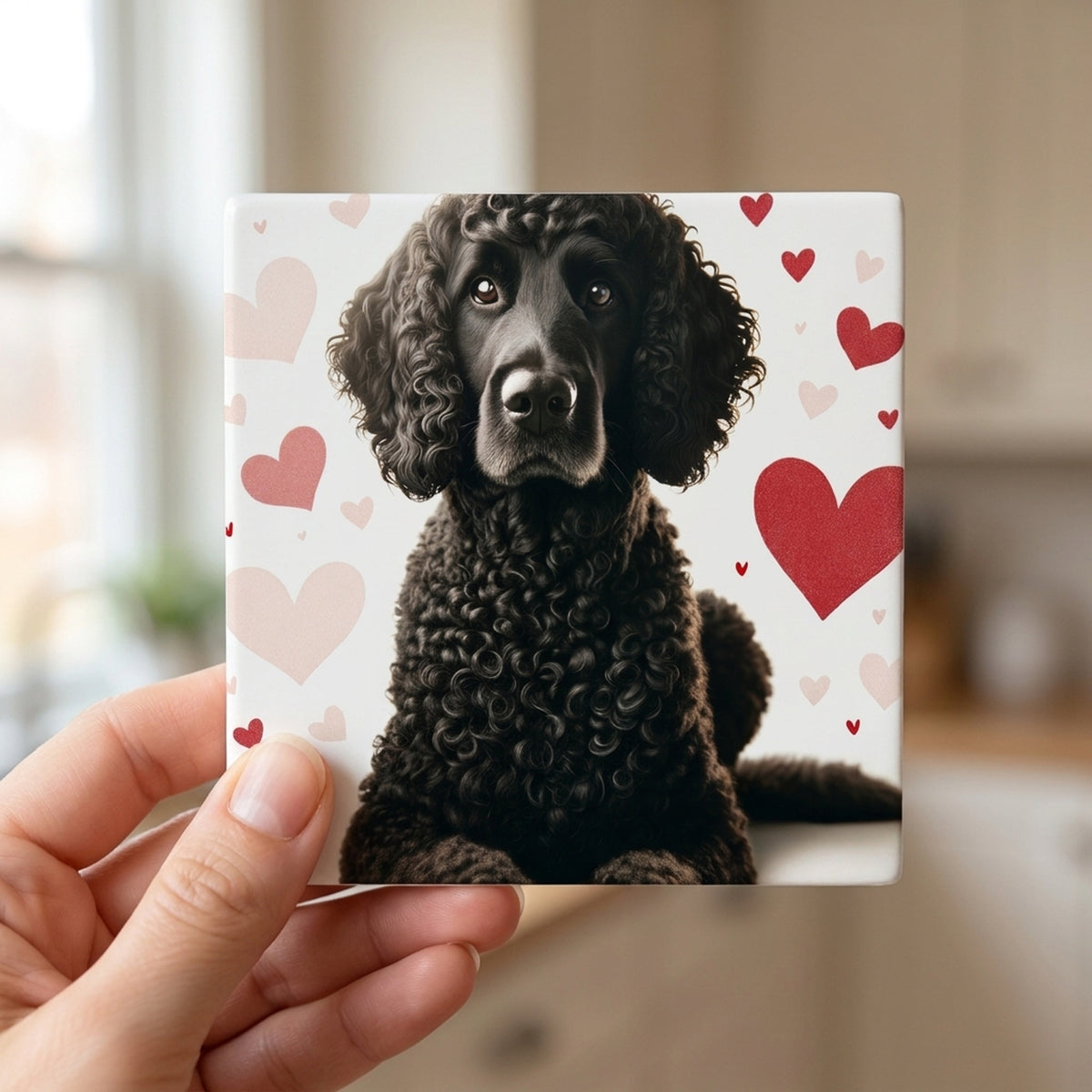 Standard Poodle ceramic coasters set of 4, in hand