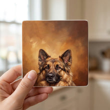German Shepherd Portrait ceramic coasters set of 4, in hand
