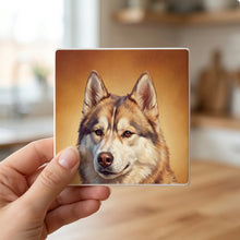 Siberian Husky Portrait ceramic coasters set of 4, in hand