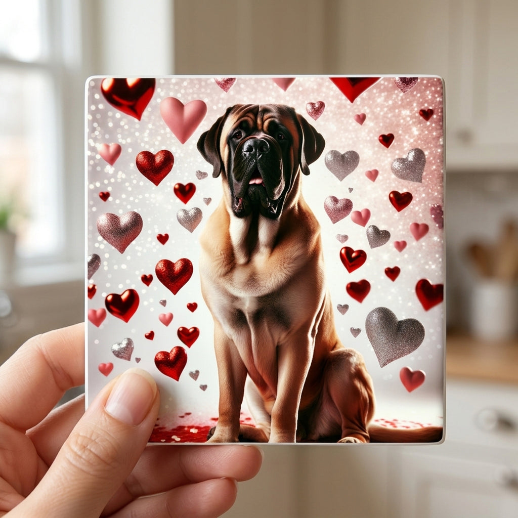 Mastiff ceramic coasters set of 4, in hand