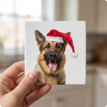German Shepherd Dog ceramic coasters set of 4, in hand