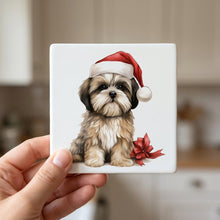 Lhasa Apso Puppy Drawing ceramic coasters set of 4, in hand