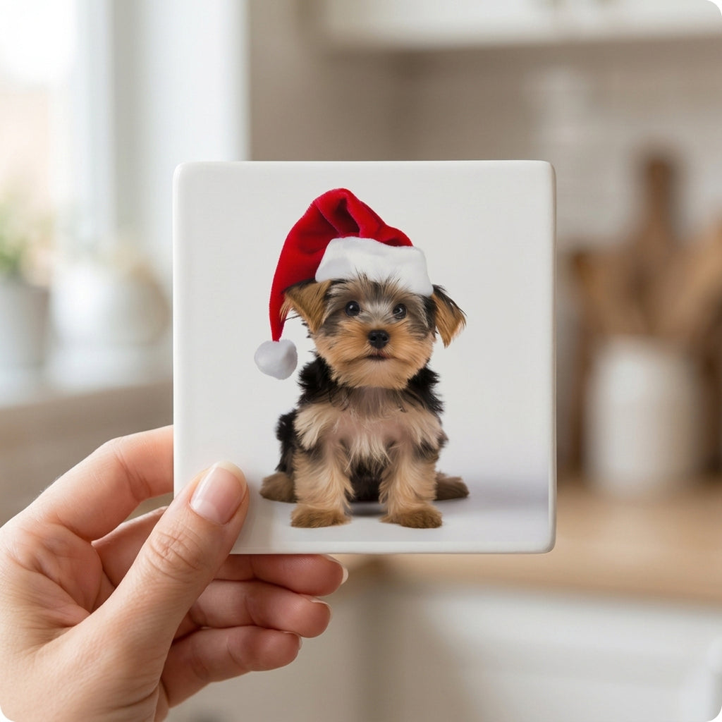 Yorkshire Terrier ceramic coasters set of 4, in hand