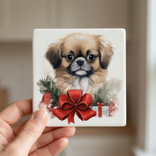Tibetan Spaniel Puppy Drawing ceramic coasters set of 4, in hand