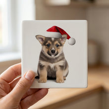 Swedish Vallhund Puppy ceramic coasters set of 4, in hand