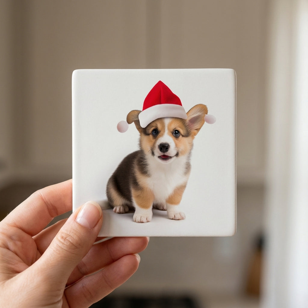 Pembroke Welsh Corgi Puppy ceramic coasters set of 4, in hand