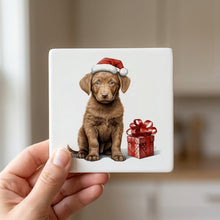 Chesapeake Bay Retriever Puppy Drawing ceramic coasters set of 4, in hand