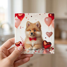 Pomeranian ceramic coasters set of 4, in hand
