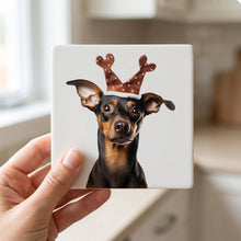 German Pinscher ceramic coasters set of 4, in hand