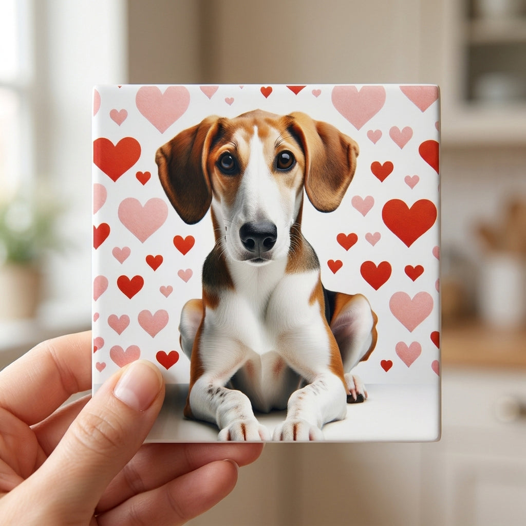 Beagle ceramic coasters set of 4, in hand