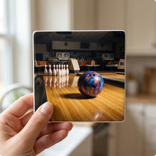 Bowling ceramic coasters set of 4, in hand