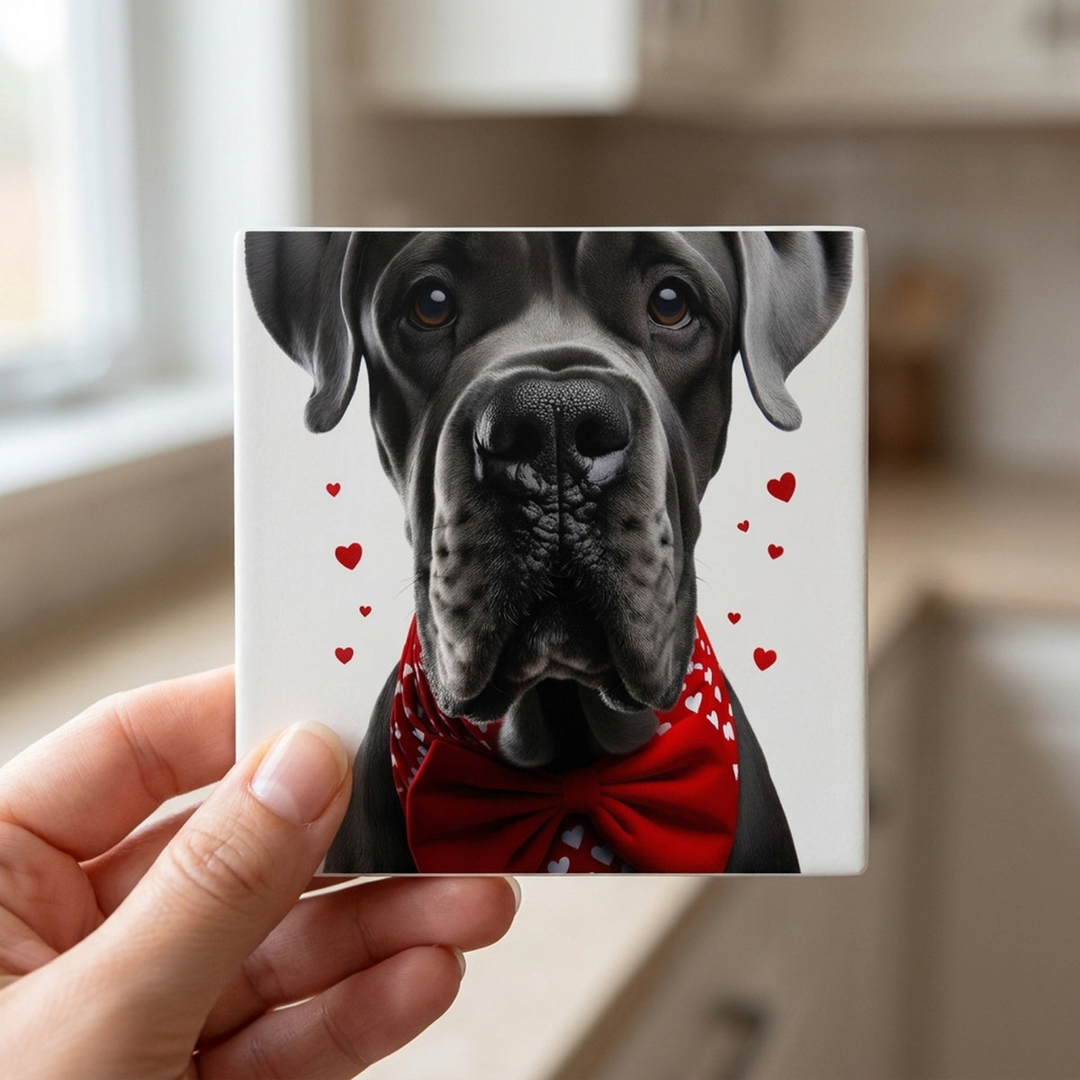 Great Dane ceramic coasters set of 4, in hand
