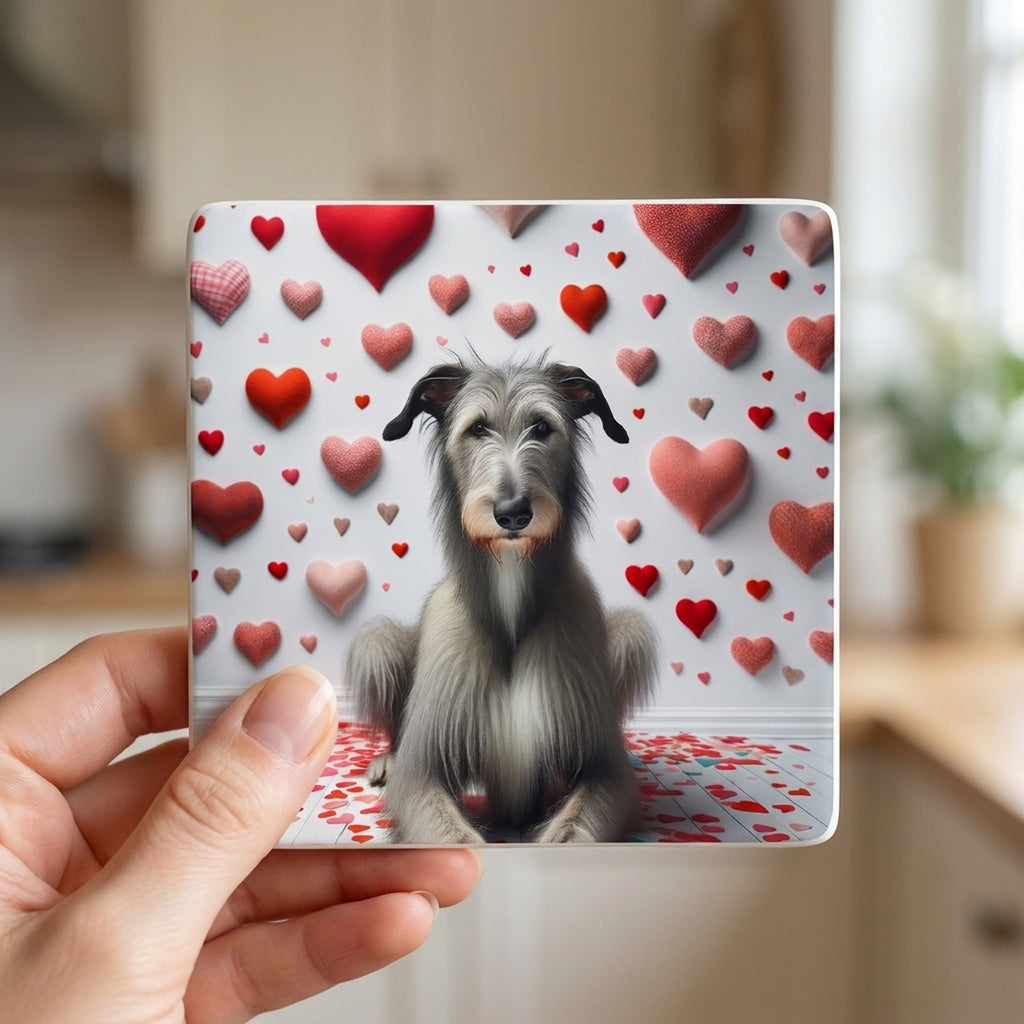 Scottish Deerhound ceramic coasters set of 4, in hand