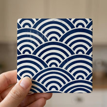 Ukiyo-e Wave Pattern ceramic coasters set of 4, in hand