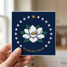 Mississippi State Flag ceramic coasters set of 4, in hand