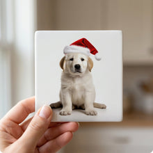 Great Pyrenees Puppy ceramic coasters set of 4, in hand