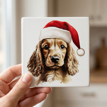 English Cocker Spaniel Puppy Drawing ceramic coasters set of 4, in hand