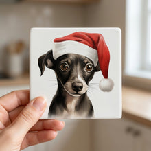 Italian Greyhound Puppy Drawing ceramic coasters set of 4, in hand