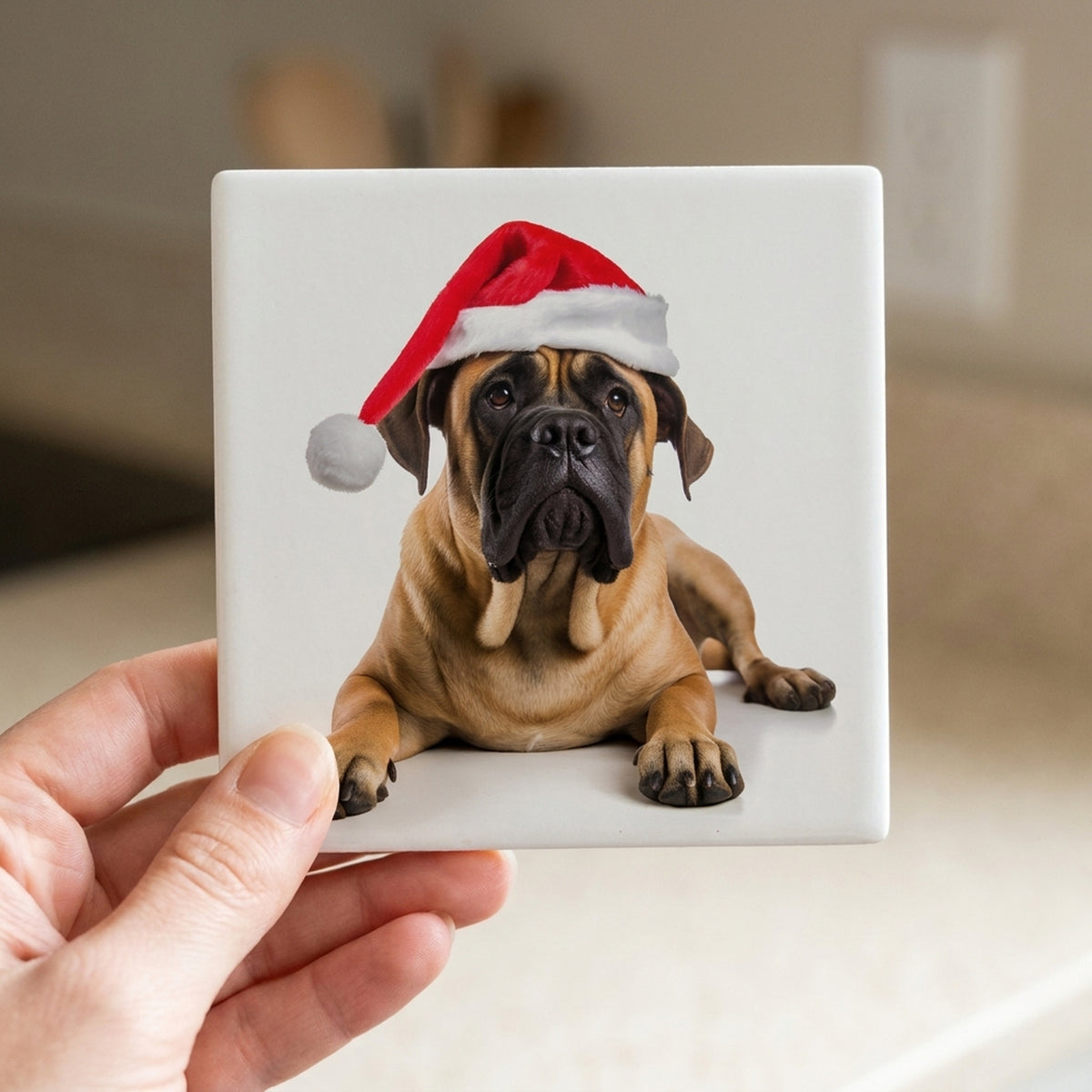 Boerboel ceramic coasters set of 4, in hand