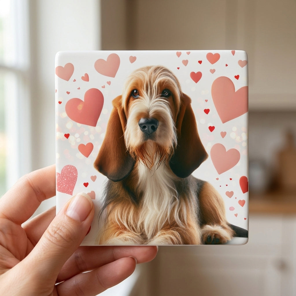 Otterhound ceramic coasters set of 4, in hand