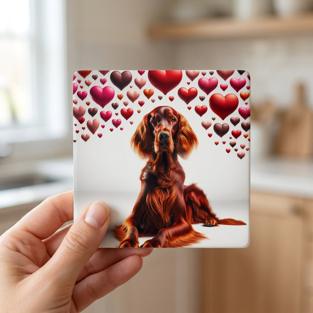 Irish Setter ceramic coasters set of 4, in hand