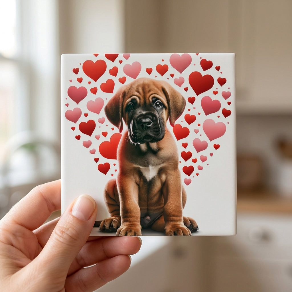 Mastiff ceramic coasters set of 4, in hand