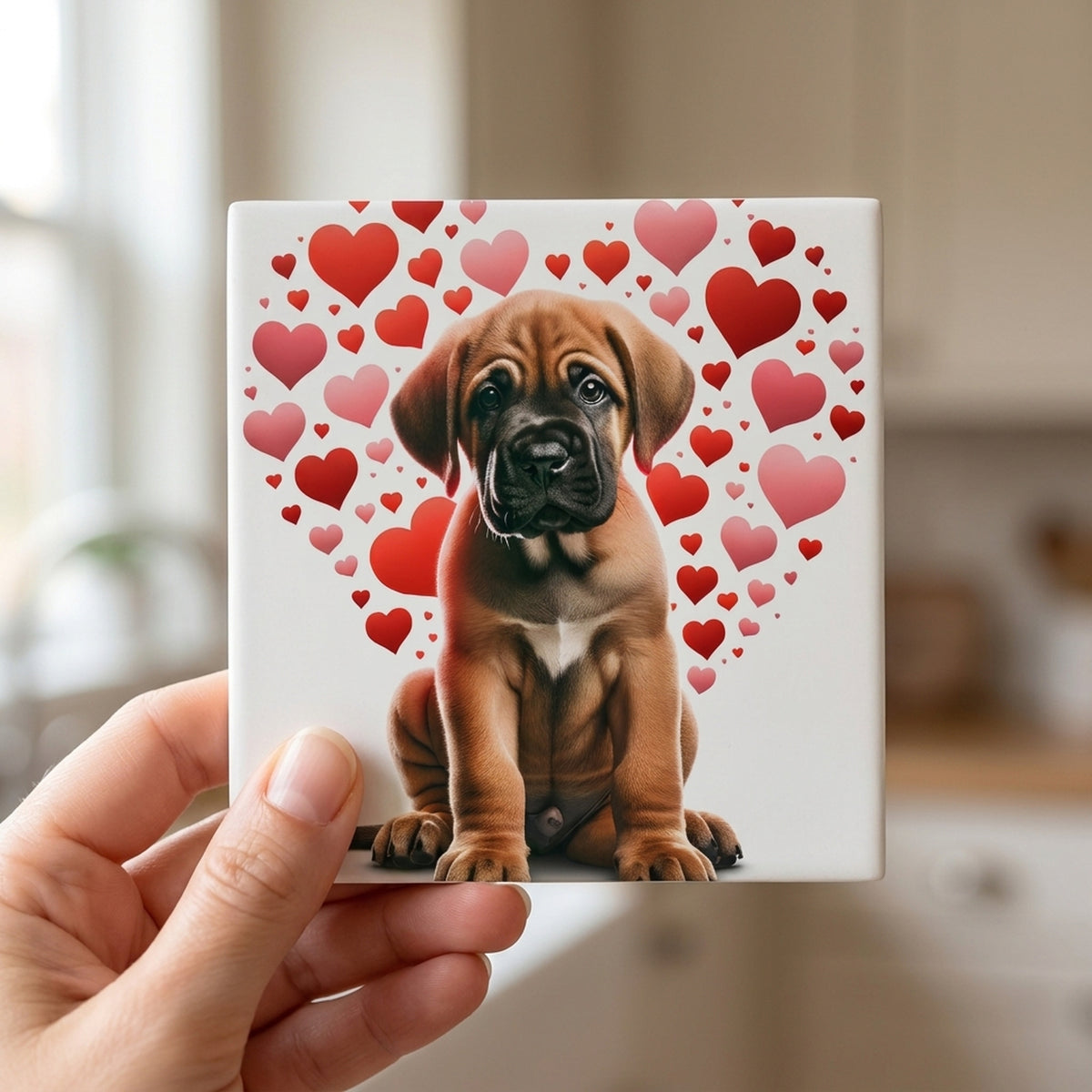 Mastiff ceramic coasters set of 4, in hand