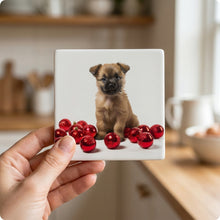 Cairn Terrier Puppy ceramic coasters set of 4, in hand