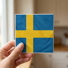 Sweden Flag Pride ceramic coasters set of 4, in hand