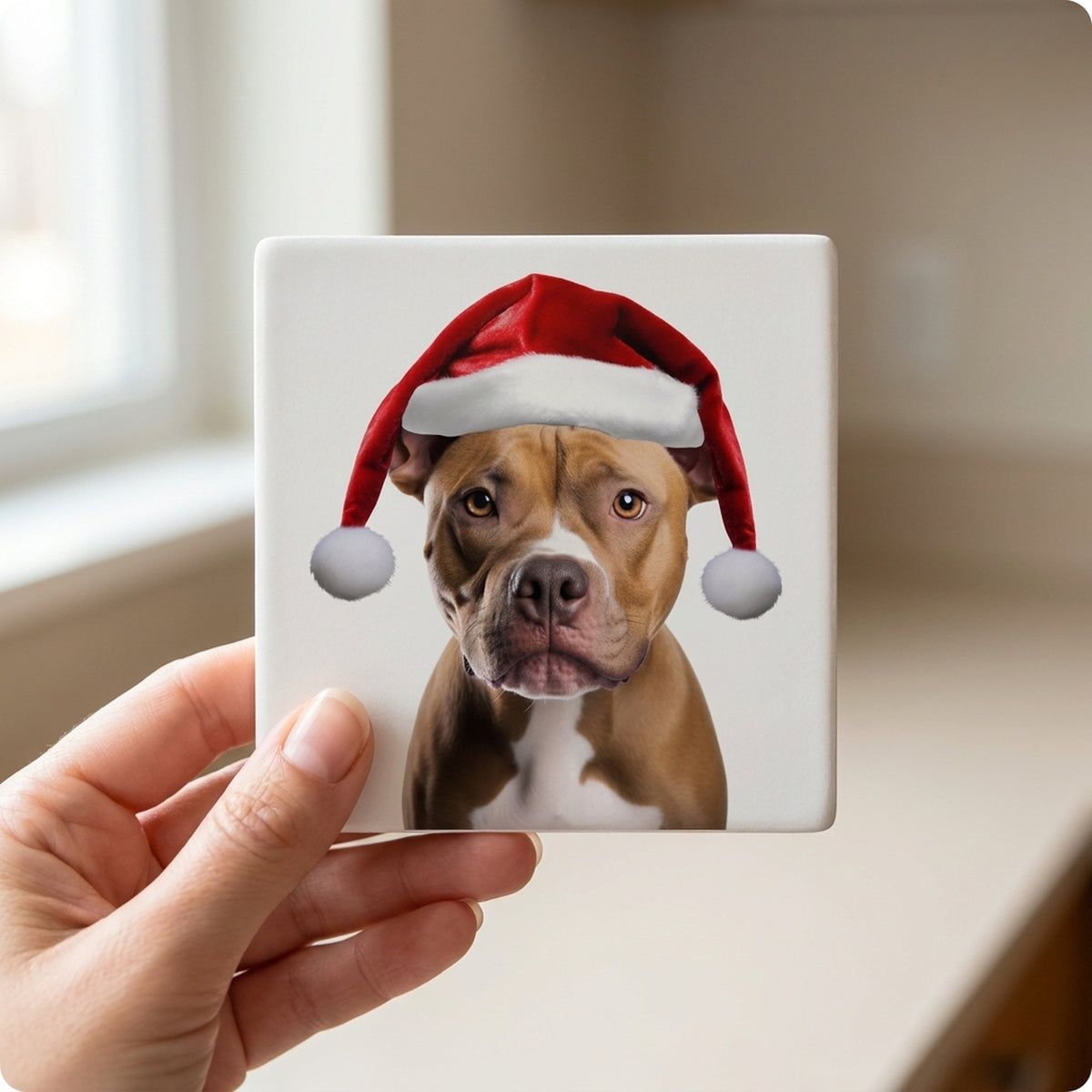 American Staffordshire Terrier ceramic coasters set of 4, in hand