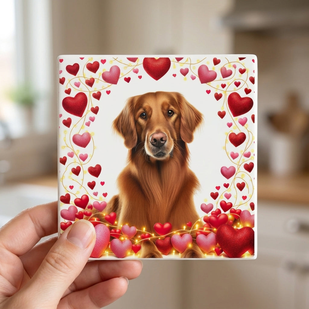 Golden Retriever ceramic coasters set of 4, in hand