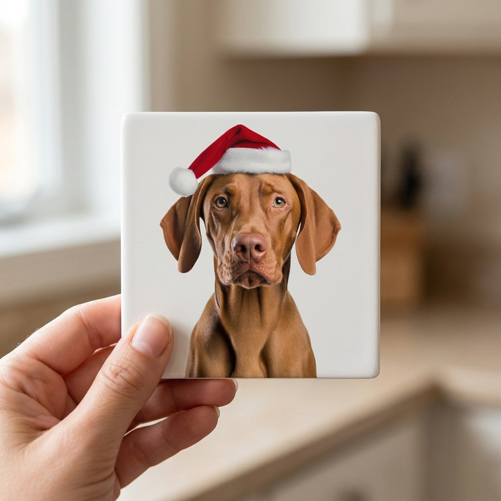 Vizsla ceramic coasters set of 4, in hand
