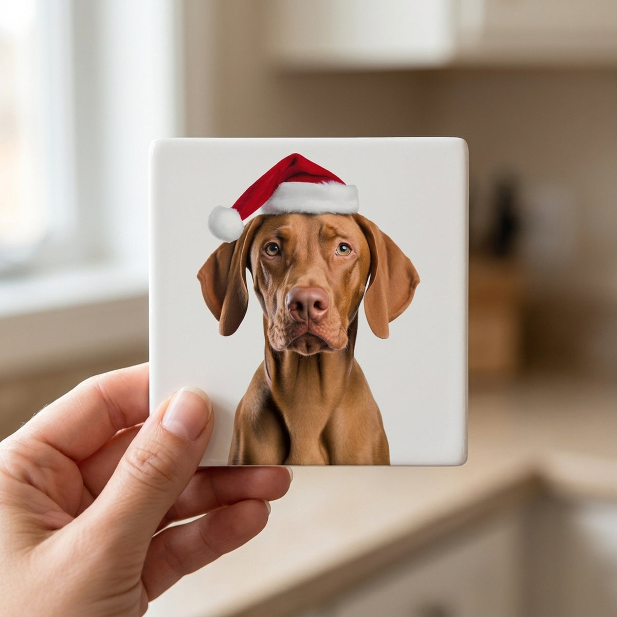 Vizsla ceramic coasters set of 4, in hand