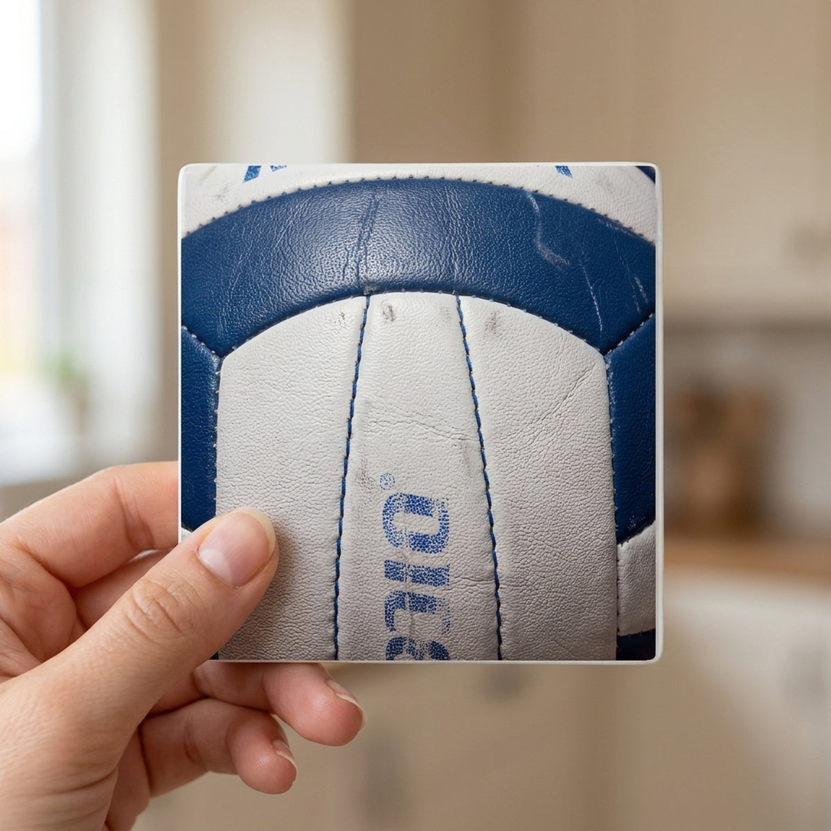 Volleyball ceramic coasters set of 4, in hand
