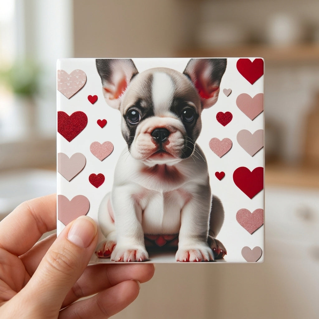 French Bulldog ceramic coasters set of 4, in hand