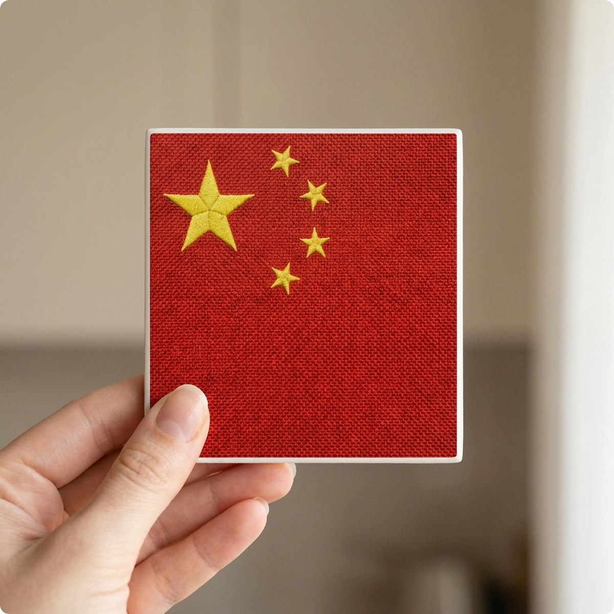 China Flag Pride ceramic coasters set of 4, in hand