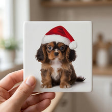 English Toy Spaniel Puppy ceramic coasters set of 4, in hand