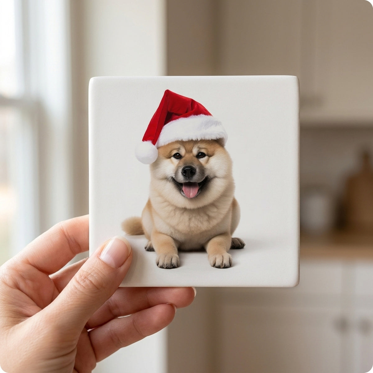 Akita ceramic coasters set of 4, in hand