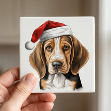 American English Coonhound Puppy Drawing ceramic coasters set of 4, in hand