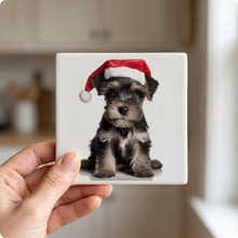 Miniature Schnauzer Puppy ceramic coasters set of 4, in hand