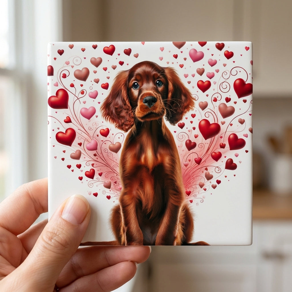 Irish Setter ceramic coasters set of 4, in hand