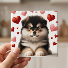 Pomeranian ceramic coasters set of 4, in hand