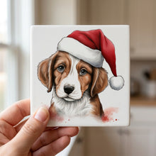 Brittany Puppy Drawing ceramic coasters set of 4, in hand