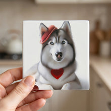Siberian Husky ceramic coasters set of 4, in hand