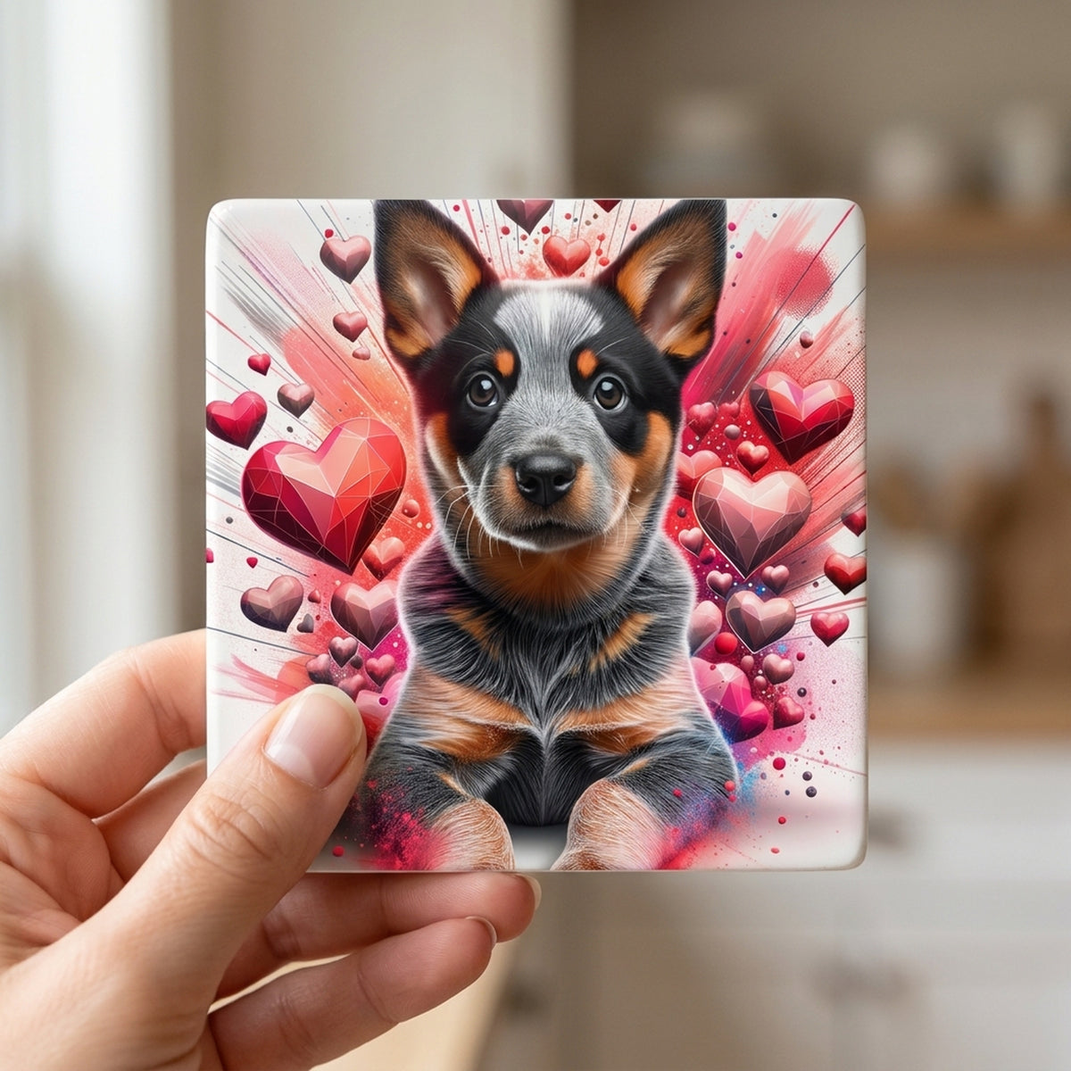 Australian Cattle Dog ceramic coasters set of 4, in hand