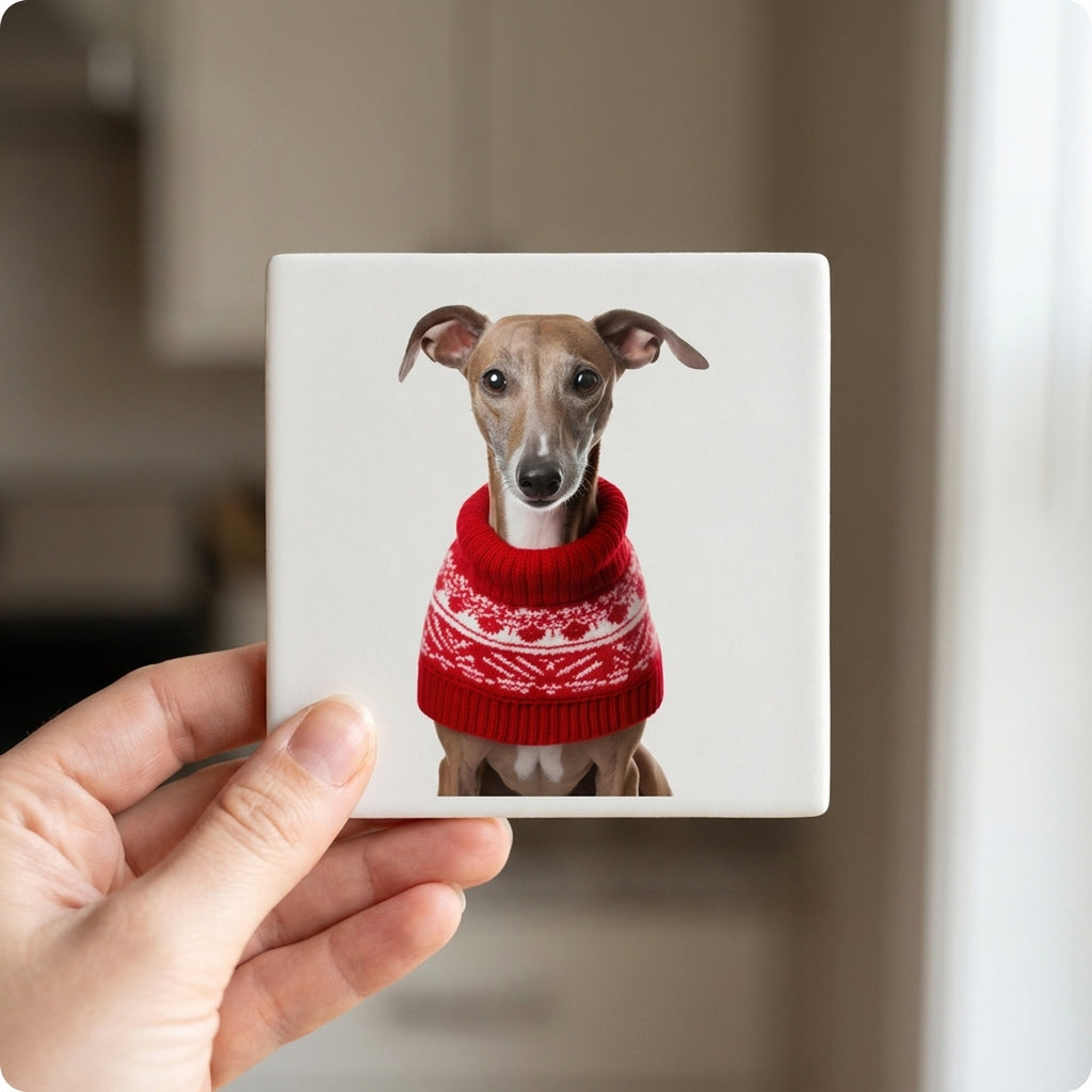 Azawakh ceramic coasters set of 4, in hand